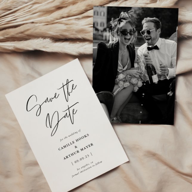  Modern Minimal Calligraphy Photo Save The Date (Creator Uploaded)