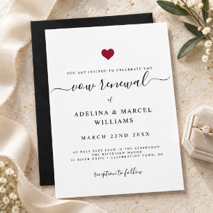 Modern Minimal Calligraphy Red Heart Vow Renewal Invitation