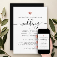 Modern Minimal Calligraphy Rose Gold Heart Wedding