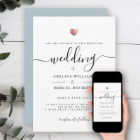 Modern Minimal Calligraphy Rose Gold Heart Wedding