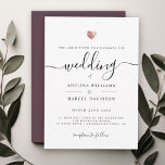 Modern Minimal Calligraphy Rose Gold Heart Wedding Invitation<br><div class="desc">This chic wedding invitation shines with simplicity. Modern typography, gorgeous calligraphy accented by a pretty heart in (printed) rose gold, this suite is both minimal and elegant. Space for more details on the back (or leave blank). This is the earth tone maroon red background version - colour is easily personalised...</div>