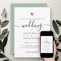 Modern Minimal Calligraphy Rose Gold Heart Wedding