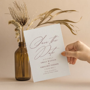Modern Minimal Calligraphy Soft Burgundy Wedding Save The Date