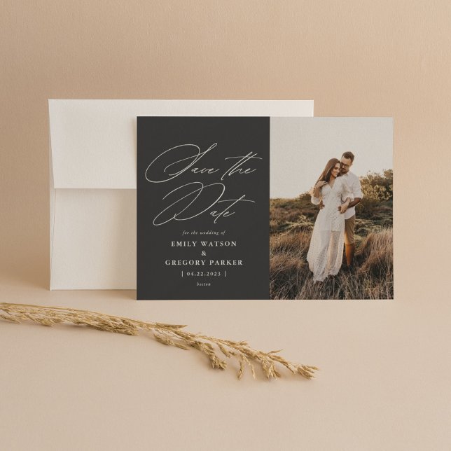 Modern Minimal Calligraphy Wedding Photo Save The Date (Creator Uploaded)