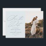 Modern Minimal Calligraphy Wedding Photo Save The Date<br><div class="desc">Announce the good news in style with this elegant photo save the date card featuring elegant calligraphy. The reverse side features more room for any additional details you may wish to provide to your guests.</div>