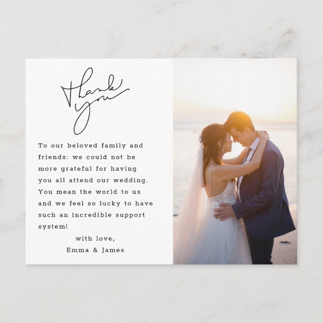 Modern Minimal Calligraphy Wedding Photo Thank You Postcard (Front)