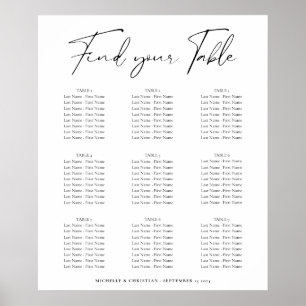 Modern Minimal Calligraphy Wedding Seating Chart