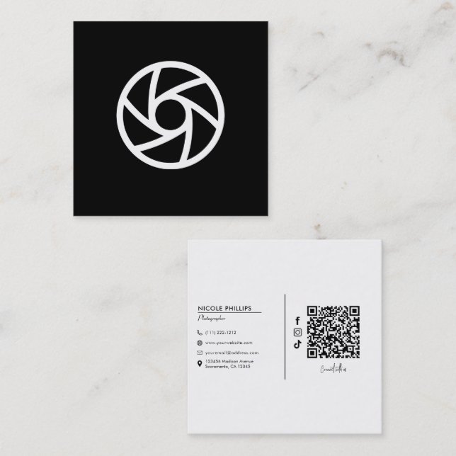 Modern Minimal Camera Aperture Photographer  Square Business Card (Front/Back)
