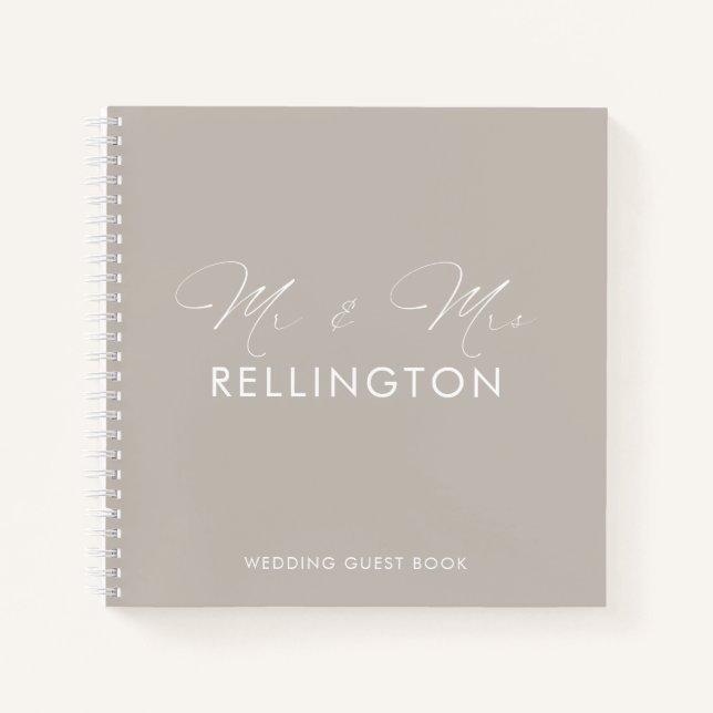 Modern Minimal Cement Grey Wedding Guest Book (Front)