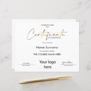 Modern Minimal Certificate of Completion Add Logo