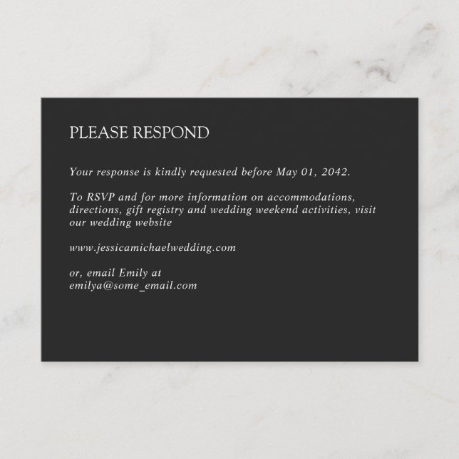 Modern Minimal Charcoal Wedding RSVP Card (Front)