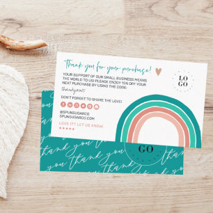 Modern Minimal   Cheerful Rainbow Thank You Business Card