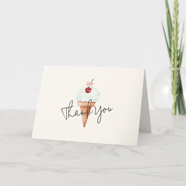 Modern Minimal Cherry Scoop Ice Cream Baby Shower  Thank You Card (Front)