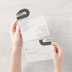 Modern Minimal Chic Black & White Wedding All In O All In One Invitation