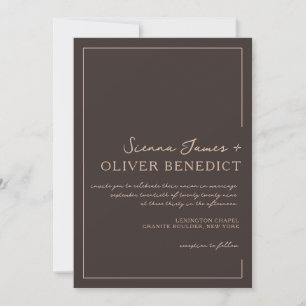 Modern Minimal Chic Dark Brown Wedding  Invitation