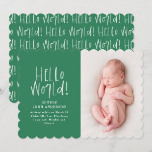 Modern minimal chic green typography photo birth announcement