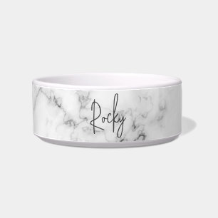 Modern Minimal Chic Grey Marble Custom Dog Name Bowl