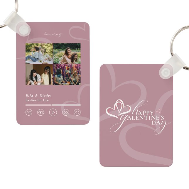 Modern Minimal Chic Music Player Photo Galentines Key Ring (Creator Uploaded)