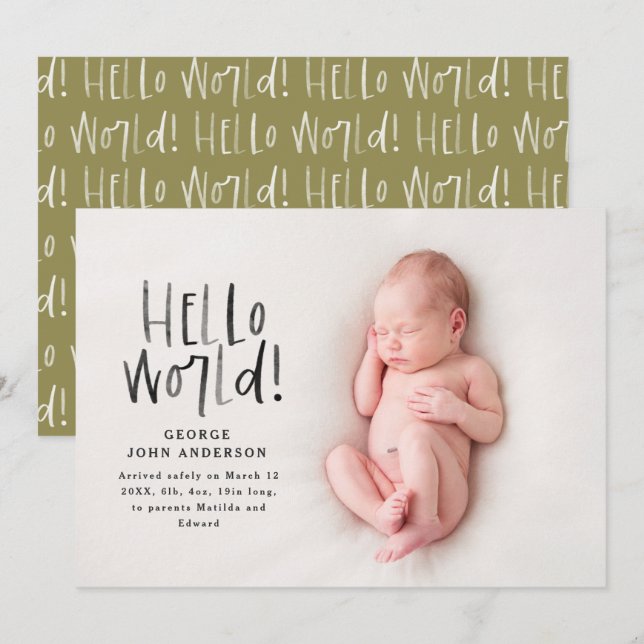 Modern minimal chic olive green typography photo announcement (Front/Back)