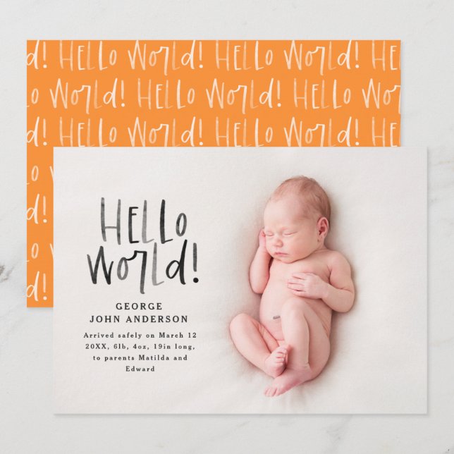 Modern minimal chic orange typography photo announcement (Front/Back)