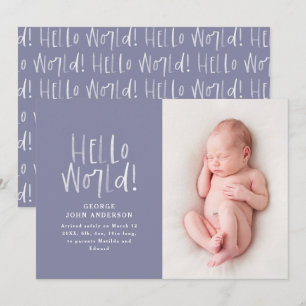 Modern minimal chic purple typography photo birth announcement