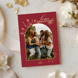 Modern Minimal Chic Red Typography Galentine Foil Holiday Card