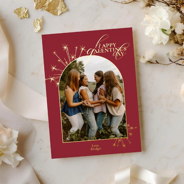 Modern Minimal Chic Red Typography Galentines Foil Holiday Card (Creator Uploaded)