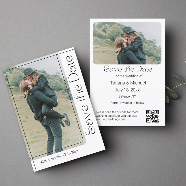 modern minimal chic script 2 photos qr code boho save the date (Creator Uploaded)
