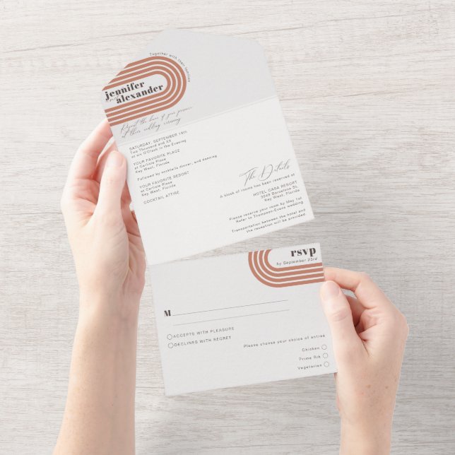 Modern Minimal Chic Terracotta Rust Wedding All In One Invitation (Tearaway)