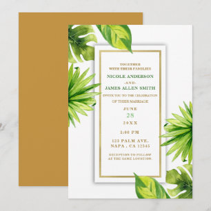 Modern Minimal Chic Tropical Green Leaves Wedding Invitation