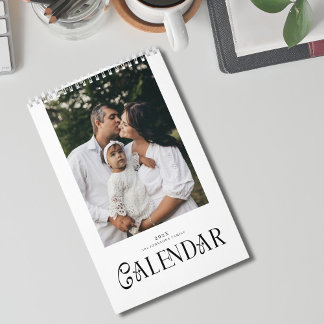Modern Minimal Chic Typography Custom Family Photo Calendar