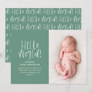 Modern minimal chic typography green photo birth announcement