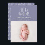 Modern minimal chic typography lilac photo birth announcement<br><div class="desc">Hello world hand written modern minimal photo birth announcement. Modern graphic marker pen typography design. Lilac colour can be changed.</div>