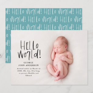 Modern minimal chic typography photo birth announcement