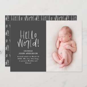 Modern minimal chic typography photo birth announcement