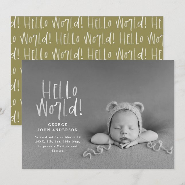 Modern minimal chic typography photo birth announcement (Front/Back)