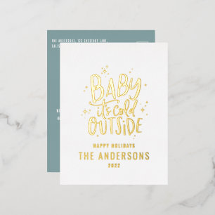 Modern minimal Christmas baby blue elegant Foil Ho Foil Holiday Postcard