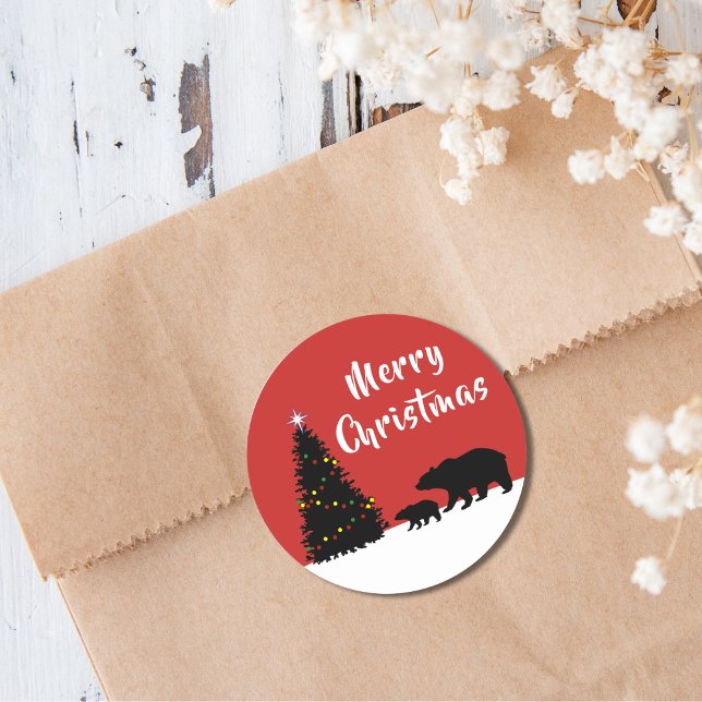 Modern Minimal Christmas Bears  Classic Round Sticker (Creator Uploaded)