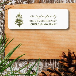 modern minimal Christmas evergreen return address