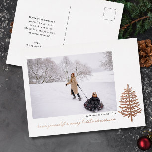 modern minimal Christmas evergreen tree foil photo Holiday Postcard