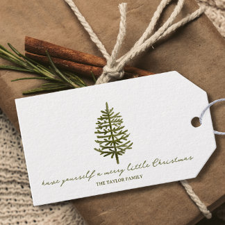 modern minimal Christmas evergreen tree holiday Gift Tags
