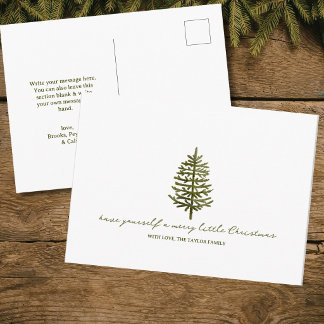 modern minimal Christmas evergreen tree holiday Postcard