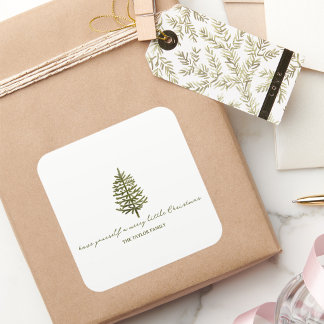 modern minimal Christmas evergreen tree holiday Square Sticker