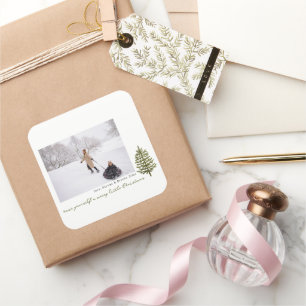 modern minimal Christmas evergreen tree photo Square Sticker