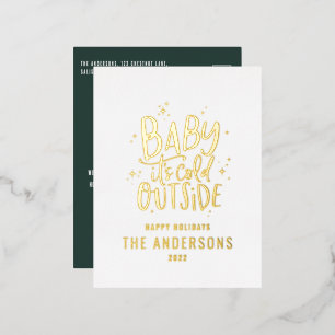 Modern minimal Christmas green elegant Foil Holiday Postcard