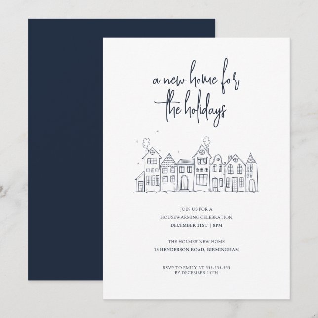 Modern Minimal Christmas Housewarming Party Invitation (Front/Back)