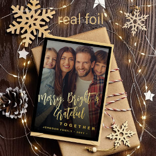 Modern minimal Christmas Merry and Bright photo Foil Holiday Card