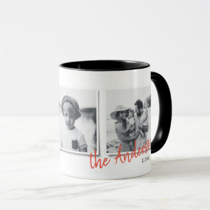 Modern minimal Christmas multi photo family gift Mug
