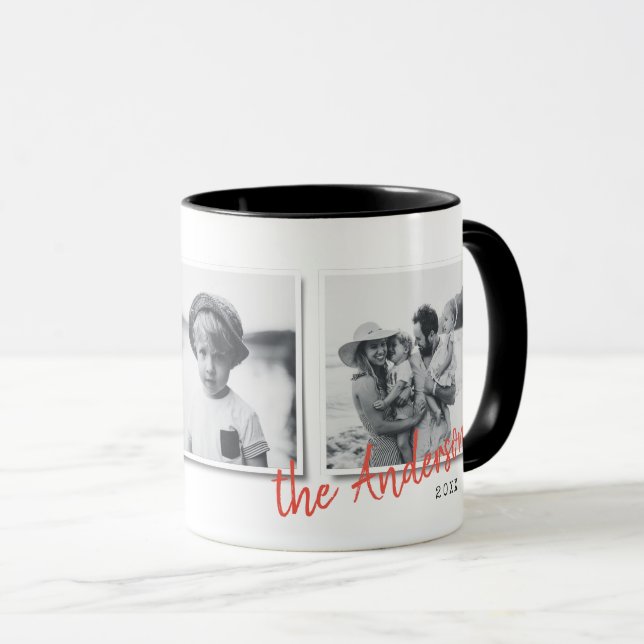 Modern minimal Christmas multi photo family gift Mug (Front Right)
