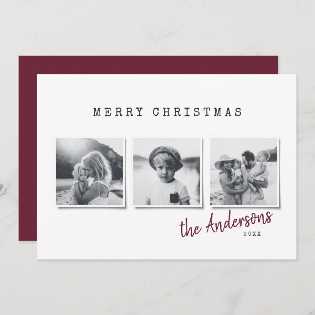 Modern minimal Christmas multi photo Holiday Card (Front/Back)